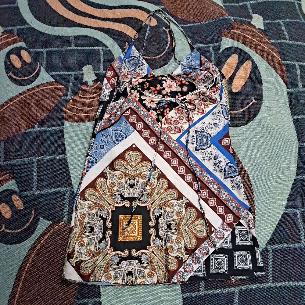 🌈 ITALIAN PATCHWORK SLIP DRESS-L - Picture 2 of 6